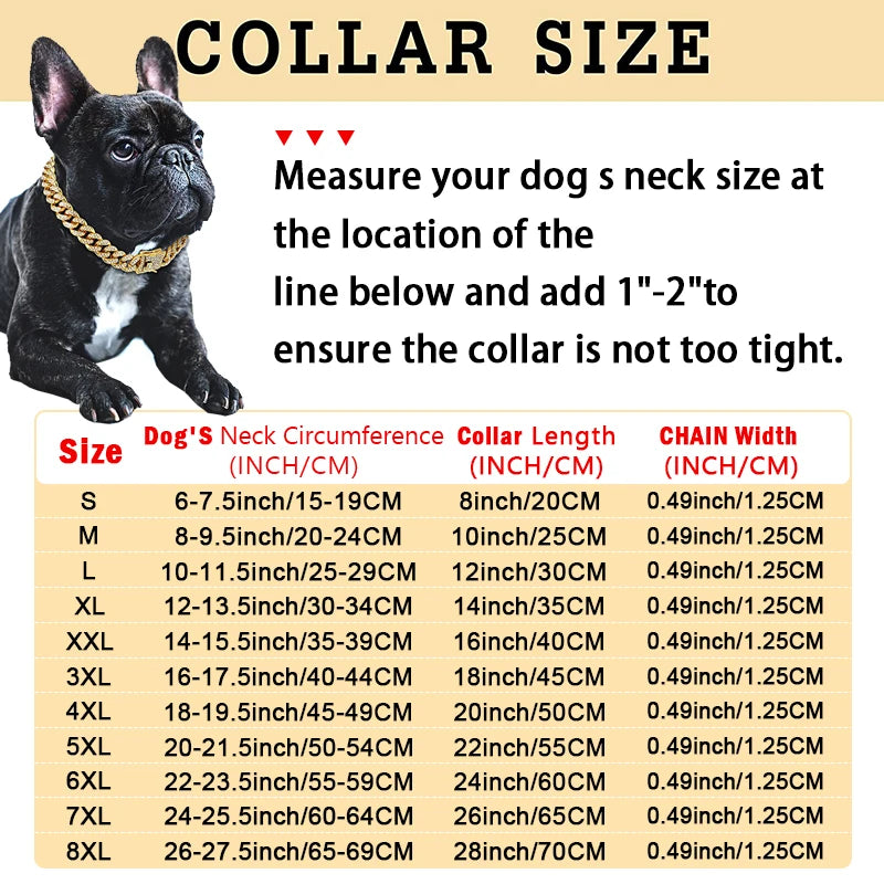 Diamond Cuban Dog Chain Collar – Metal Walking Collar with Secure Buckle, Pet Jewelry