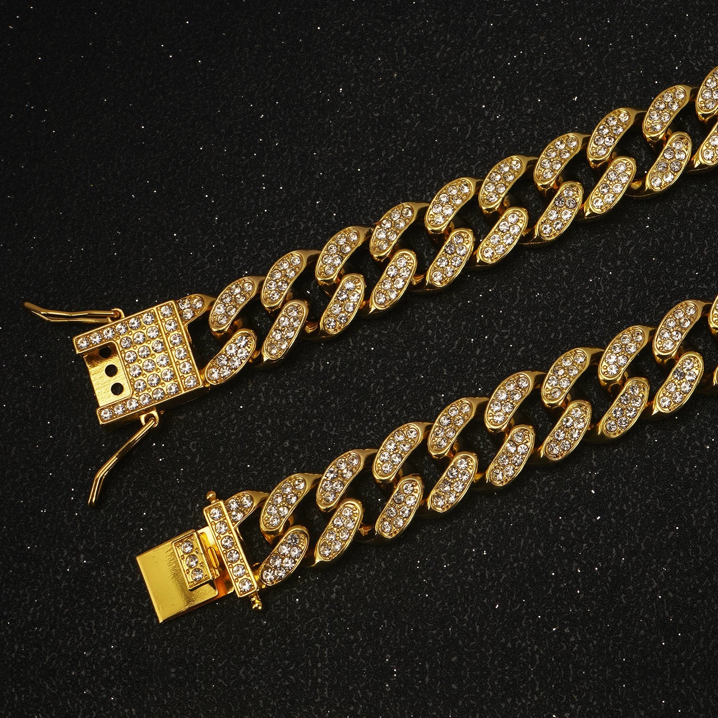 Diamond Cuban Dog Chain Collar – Metal Walking Collar with Secure Buckle, Pet Jewelry