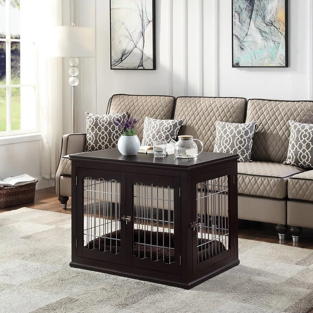 Furniture-Style Dog Crate for Medium Dogs – Modern Wooden Pet House with Wire, Indoor Kennel