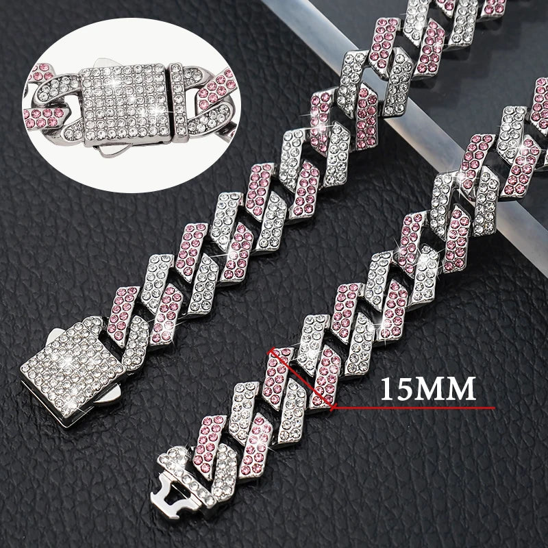 Diamond Cuban Dog Chain Collar – Metal Walking Collar with Secure Buckle, Pet Jewelry