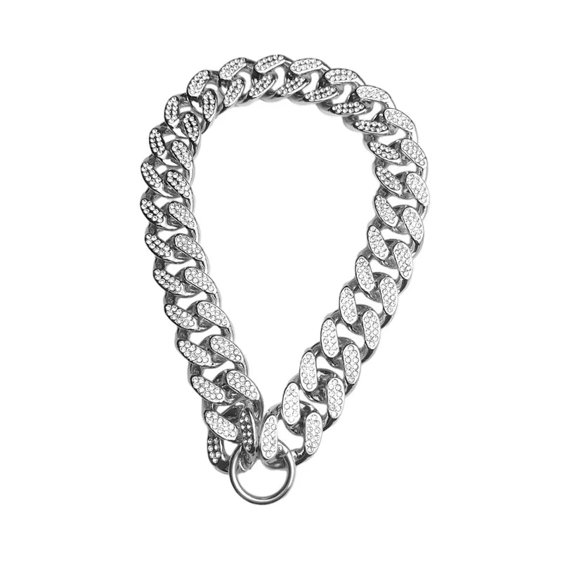 ABS Plastic Dog Collar Chain – Diamond Inlay Sparkle Bulldog Necklace for Small to Large Dogs