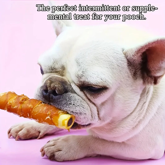 150g/5.29oz Chicken Wrapped Cowhide Chocolate Stick, Meat Dog Snacks, Made From Chicken Meat And Beef Skin, Beef Stuffing