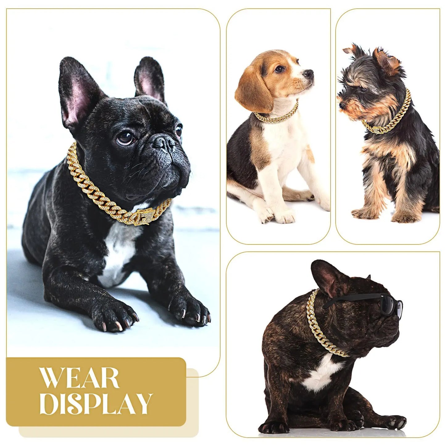 Diamond Cuban Dog Chain Collar – Metal Walking Collar with Secure Buckle, Pet Jewelry