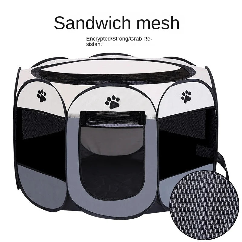 Large Foldable Octagonal Cat Playpen with Mesh Door
