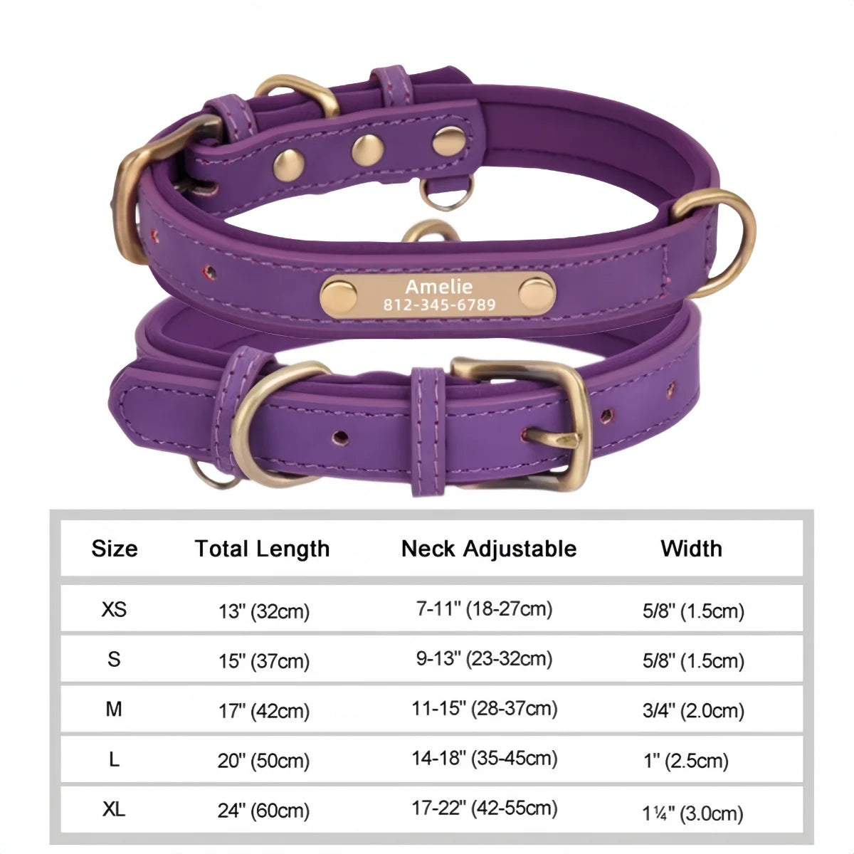 Personalized Leather Dog Collar – Soft Padded ID Nameplate with Free Engraving for Small, Medium & Large Dogs