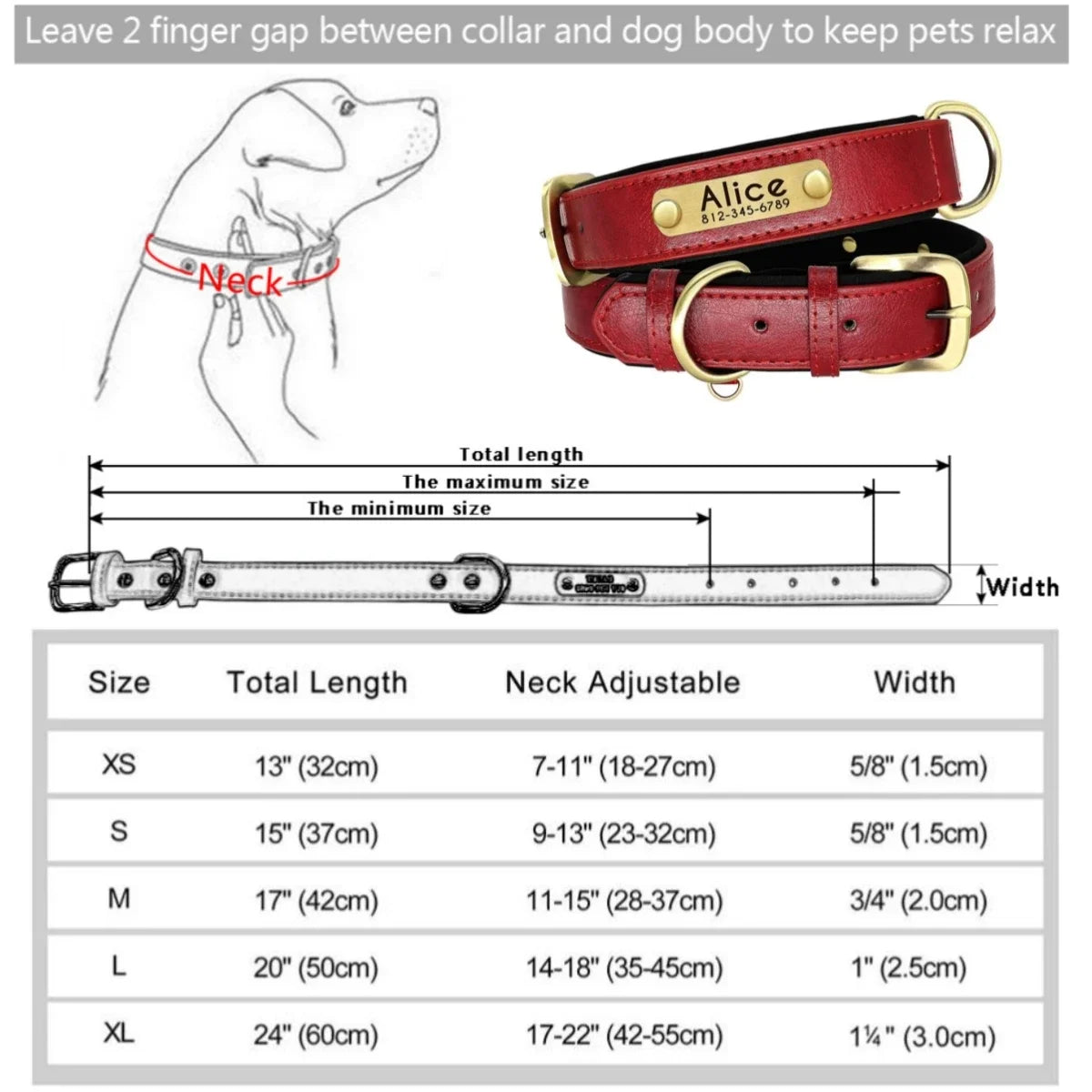 Personalized Leather Dog Collar – Soft Padded ID Nameplate with Free Engraving for Small, Medium & Large Dogs