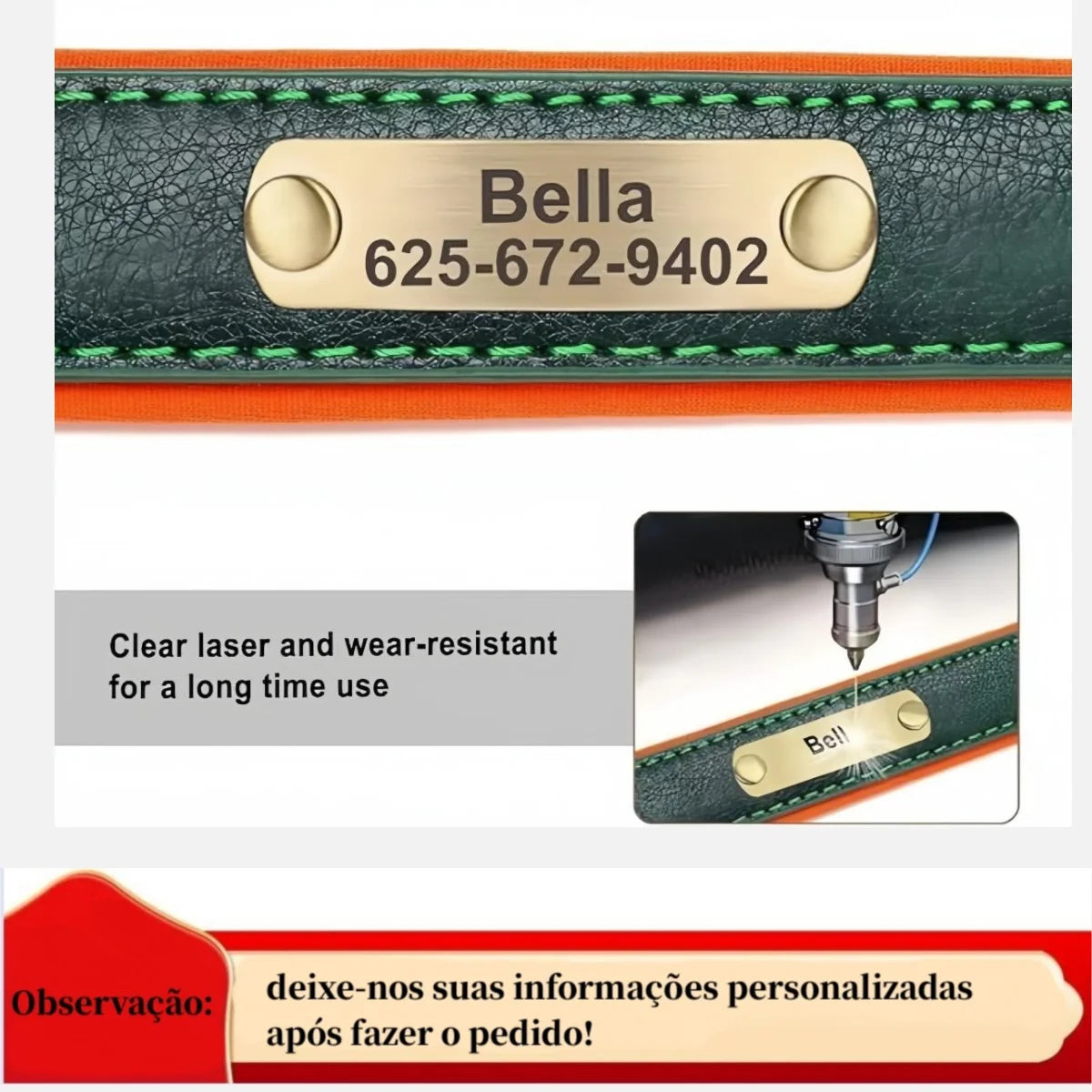 Personalized Leather Dog Collar – Soft Padded ID Nameplate with Free Engraving for Small, Medium & Large Dogs