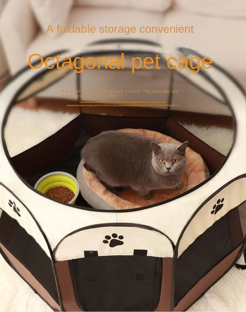 Large Foldable Octagonal Cat Playpen with Mesh Door