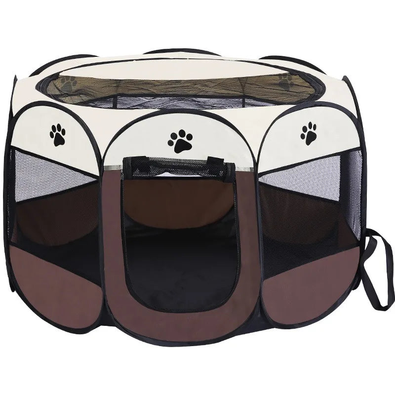 Large Foldable Octagonal Cat Playpen with Mesh Door