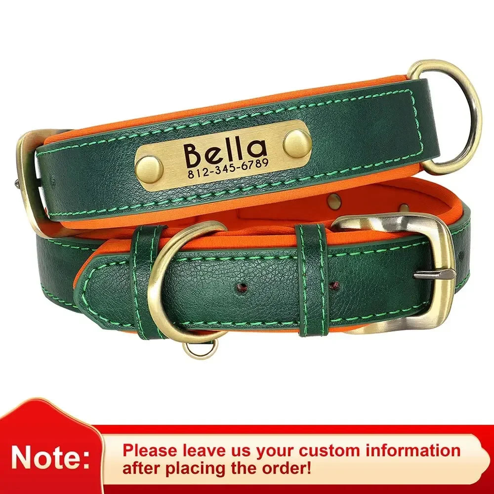 Personalized Leather Dog Collar – Soft Padded ID Nameplate with Free Engraving for Small, Medium & Large Dogs
