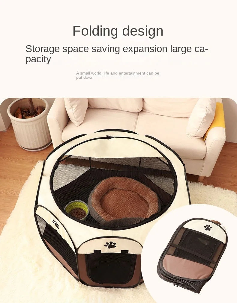 Large Foldable Octagonal Cat Playpen with Mesh Door