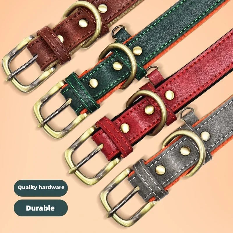 Personalized Leather Dog Collar – Soft Padded ID Nameplate with Free Engraving for Small, Medium & Large Dogs