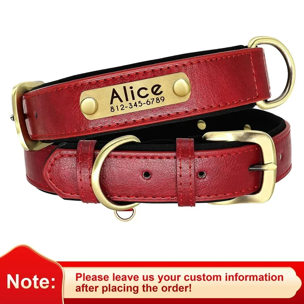 Personalized Leather Dog Collar – Soft Padded ID Nameplate with Free Engraving for Small, Medium & Large Dogs