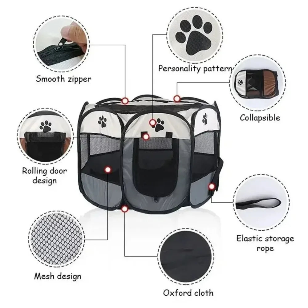 Foldable Octagonal Pet Tent – Cat and Small Dog Cage, Four-Season Use