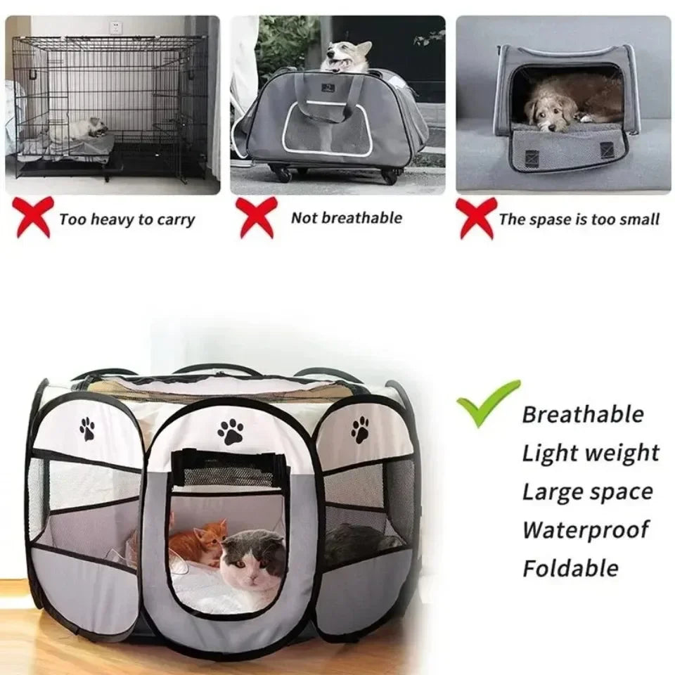 Foldable Octagonal Pet Tent – Cat and Small Dog Cage, Four-Season Use
