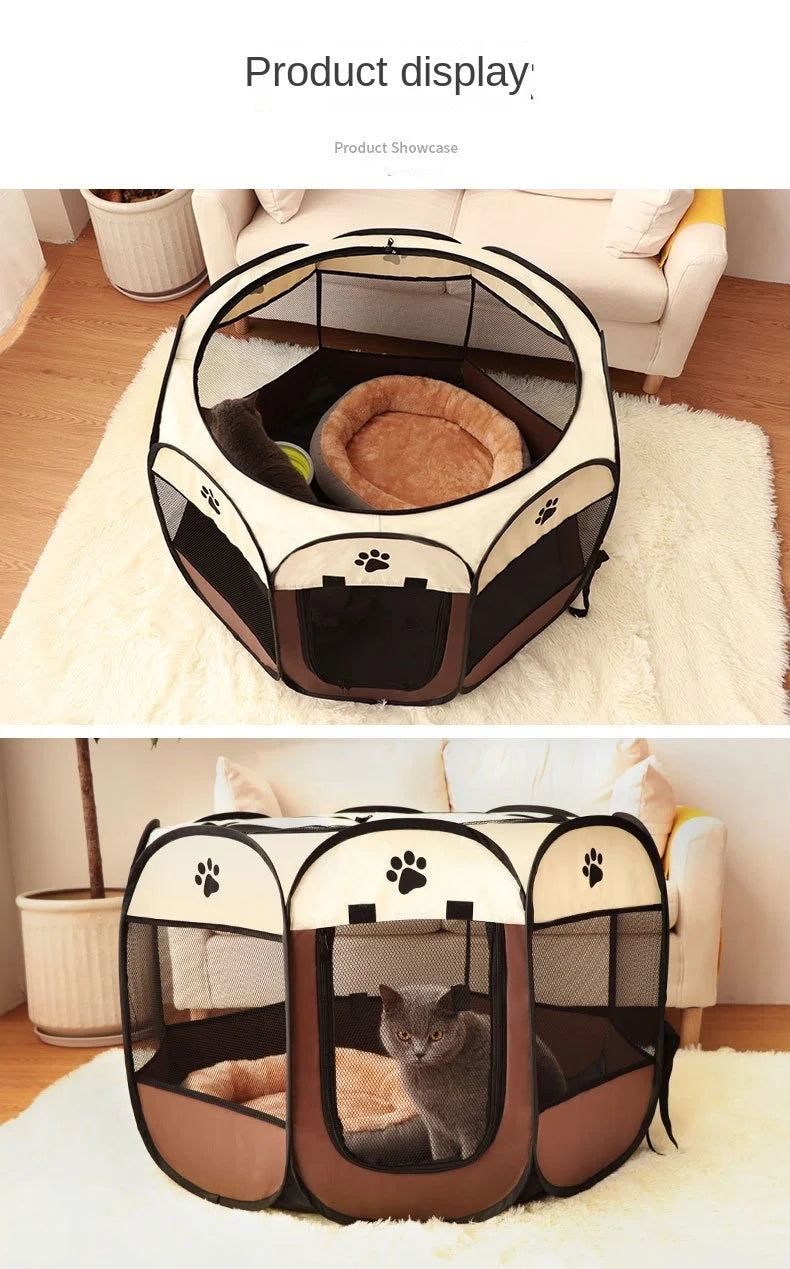 Large Foldable Octagonal Cat Playpen with Mesh Door