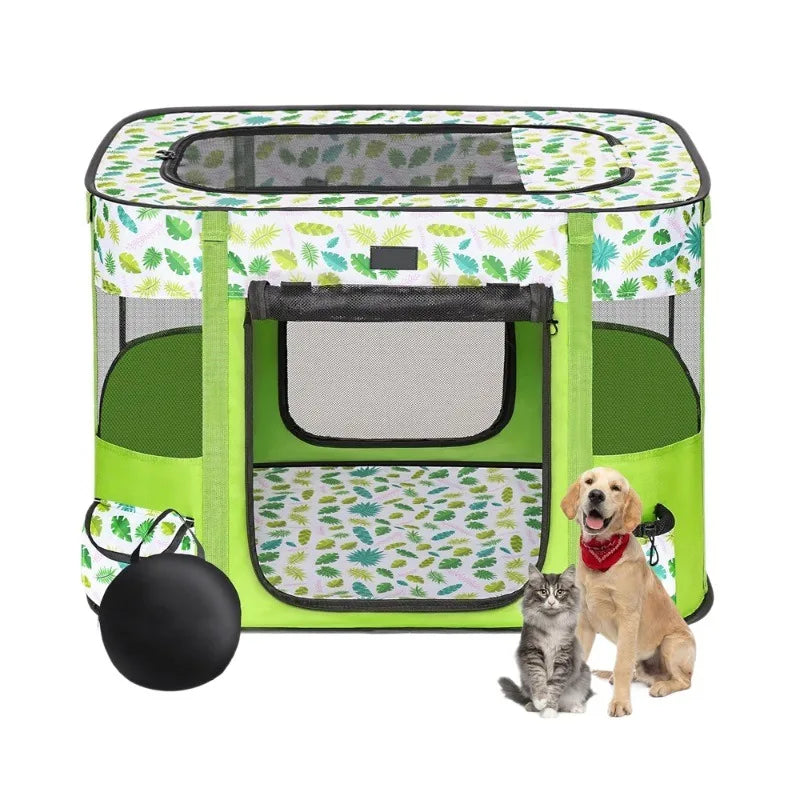 Large Foldable Octagonal Cat Playpen with Mesh Door