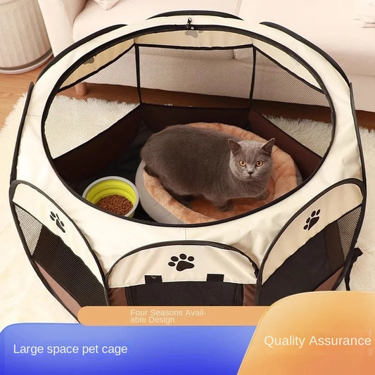 Large Foldable Octagonal Cat Playpen with Mesh Door