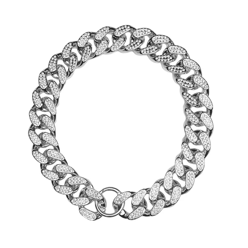 ABS Plastic Dog Collar Chain – Diamond Inlay Sparkle Bulldog Necklace for Small to Large Dogs