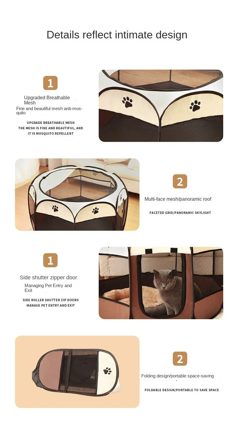 Large Foldable Octagonal Cat Playpen with Mesh Door