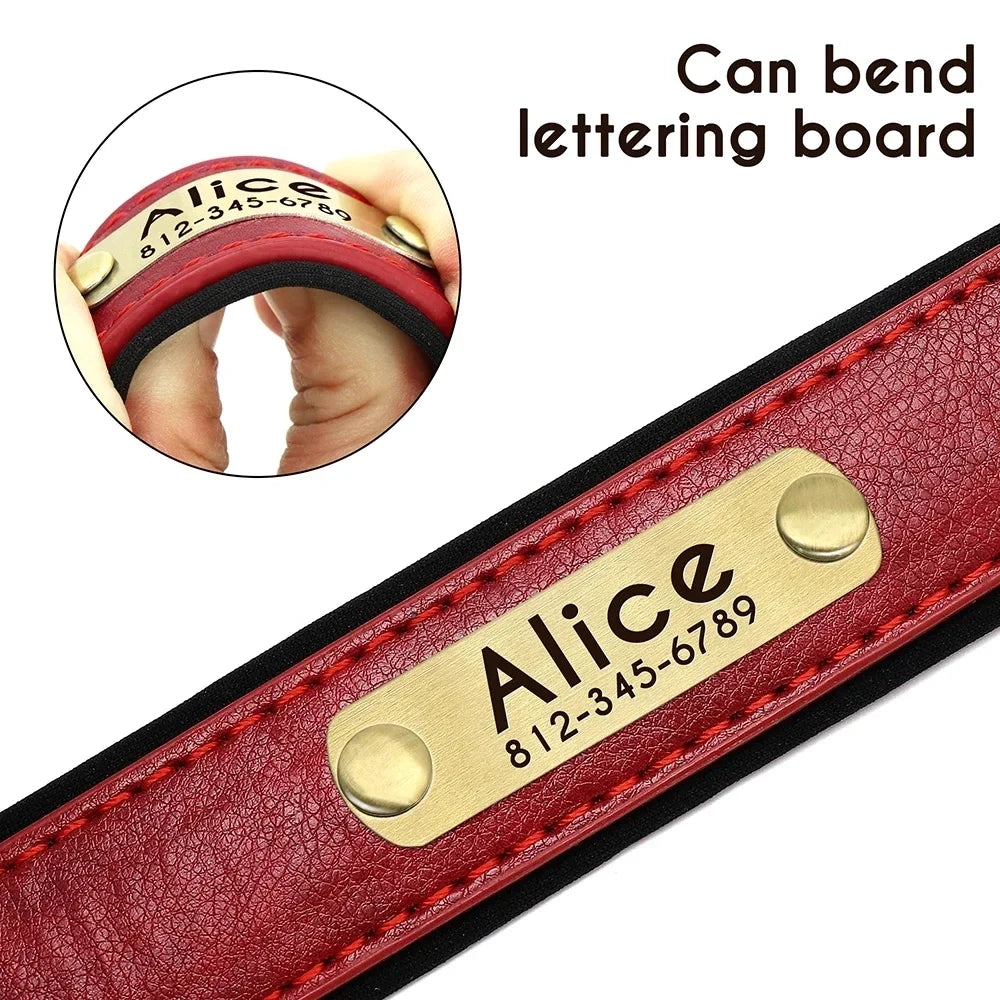 Personalized Leather Dog Collar – Soft Padded ID Nameplate with Free Engraving for Small, Medium & Large Dogs