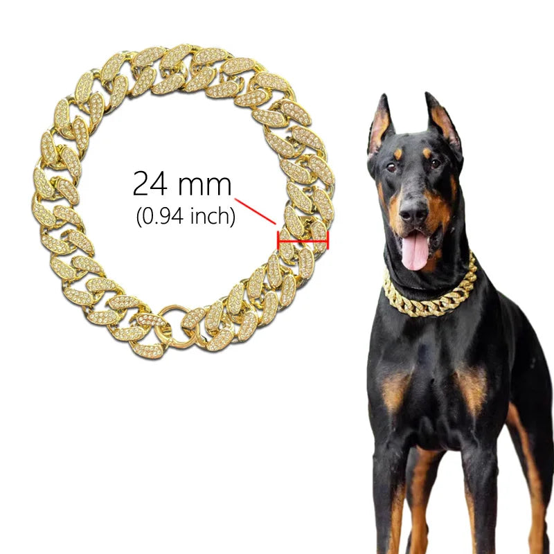 ABS Plastic Dog Collar Chain – Diamond Inlay Sparkle Bulldog Necklace for Small to Large Dogs