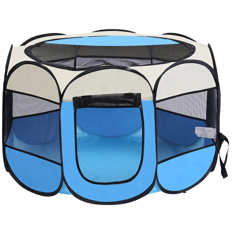 Large Foldable Octagonal Cat Playpen with Mesh Door