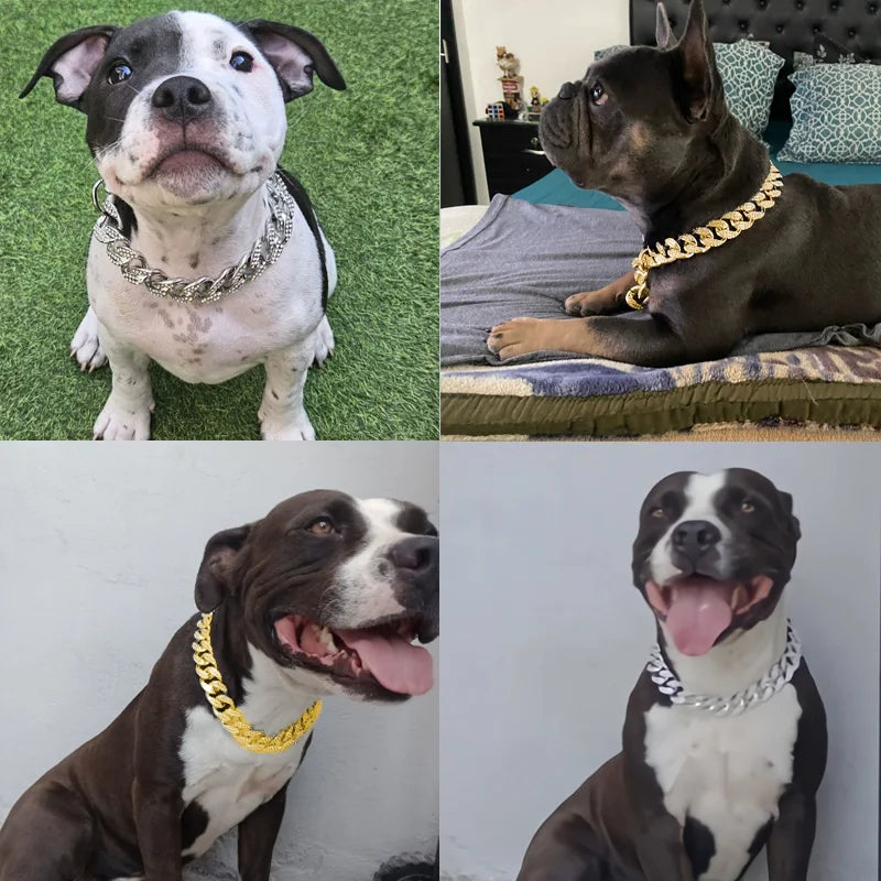 ABS Plastic Dog Collar Chain – Diamond Inlay Sparkle Bulldog Necklace for Small to Large Dogs