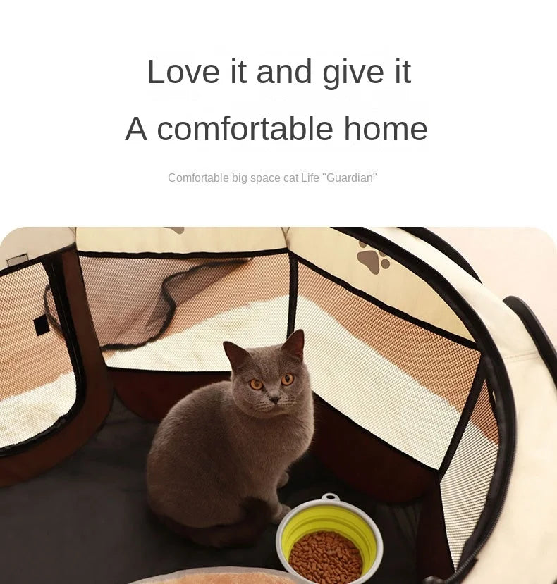 Large Foldable Octagonal Cat Playpen with Mesh Door