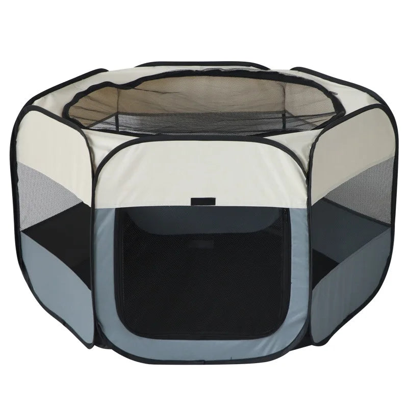 Large Foldable Octagonal Cat Playpen with Mesh Door