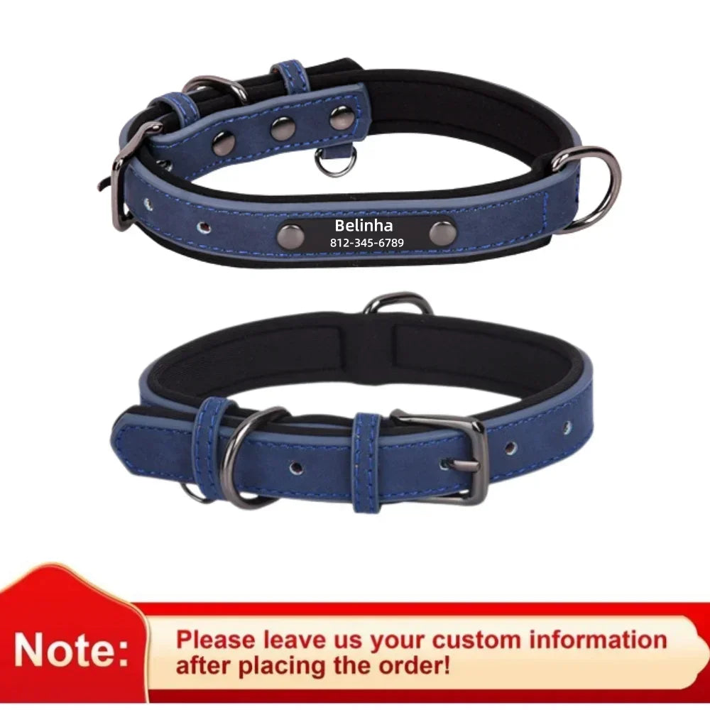 Personalized Leather Dog Collar – Soft Padded ID Nameplate with Free Engraving for Small, Medium & Large Dogs