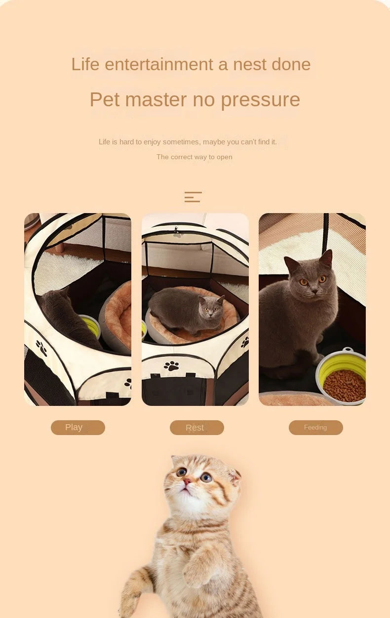 Large Foldable Octagonal Cat Playpen with Mesh Door