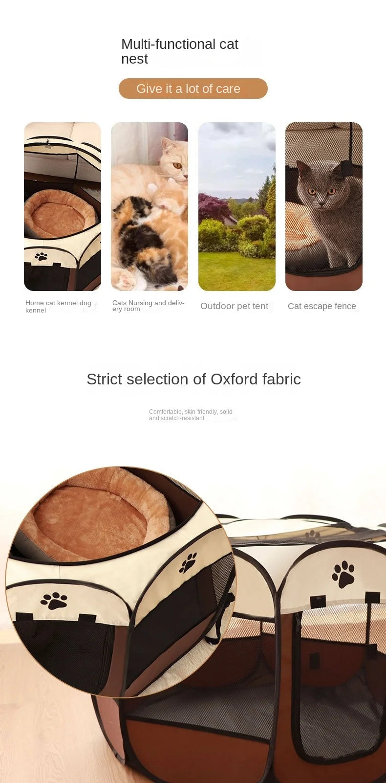 Large Foldable Octagonal Cat Playpen with Mesh Door