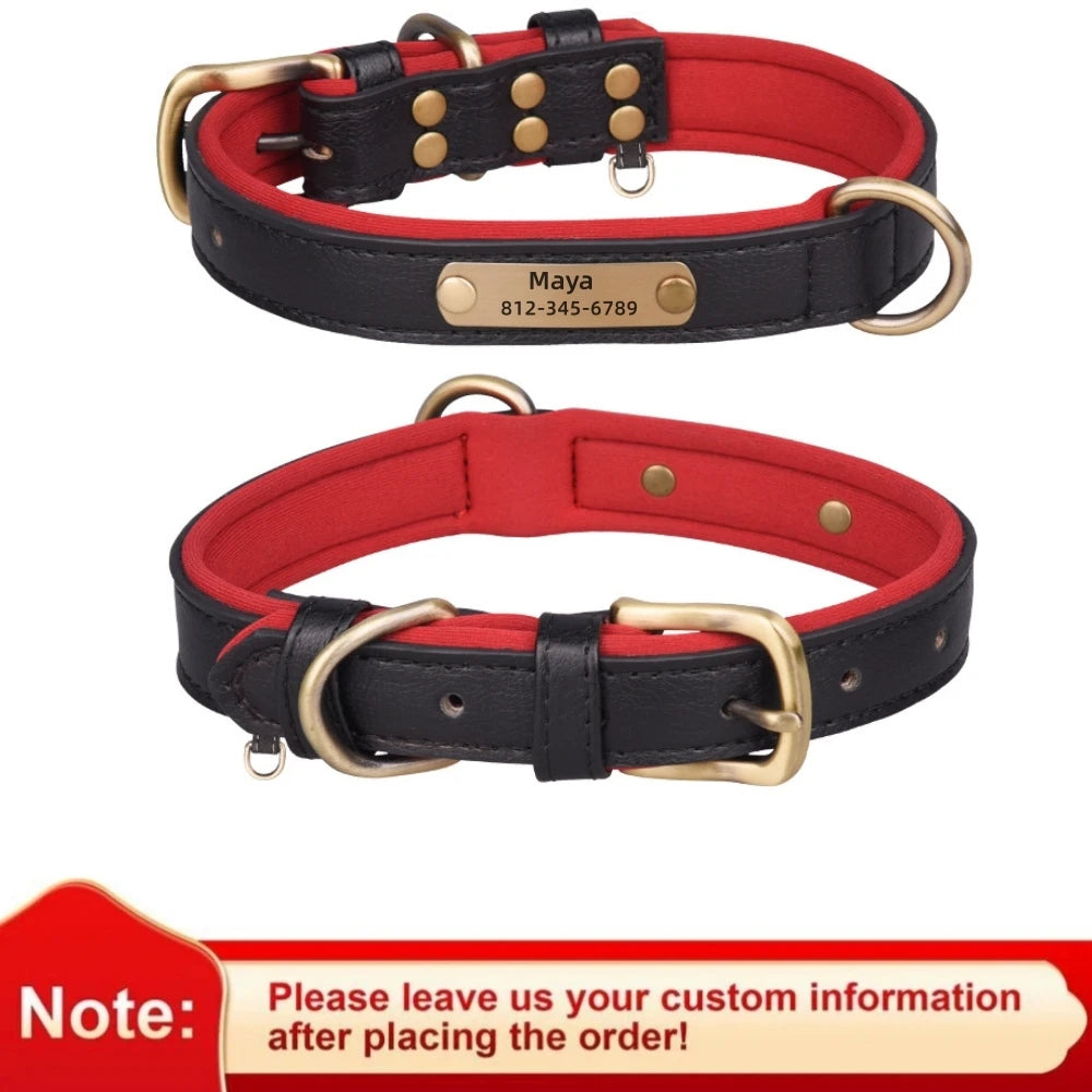 Personalized Leather Dog Collar – Soft Padded ID Nameplate with Free Engraving for Small, Medium & Large Dogs