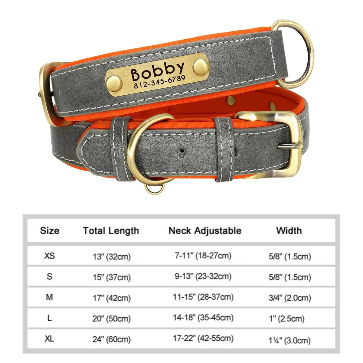 Personalized Leather Dog Collar – Soft Padded ID Nameplate with Free Engraving for Small, Medium & Large Dogs