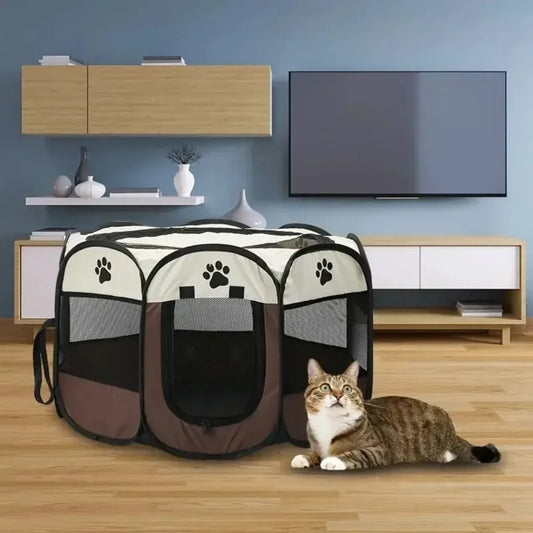 Foldable Octagonal Pet Tent – Cat and Small Dog Cage, Four-Season Use