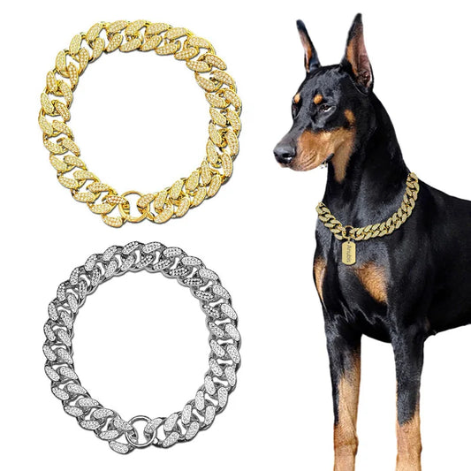 ABS Plastic Dog Collar Chain – Diamond Inlay Sparkle Bulldog Necklace for Small to Large Dogs