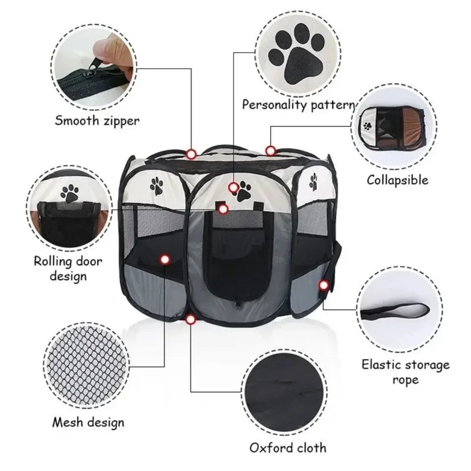 Foldable Octagonal Pet Tent – Cat and Small Dog Cage, Four-Season Use