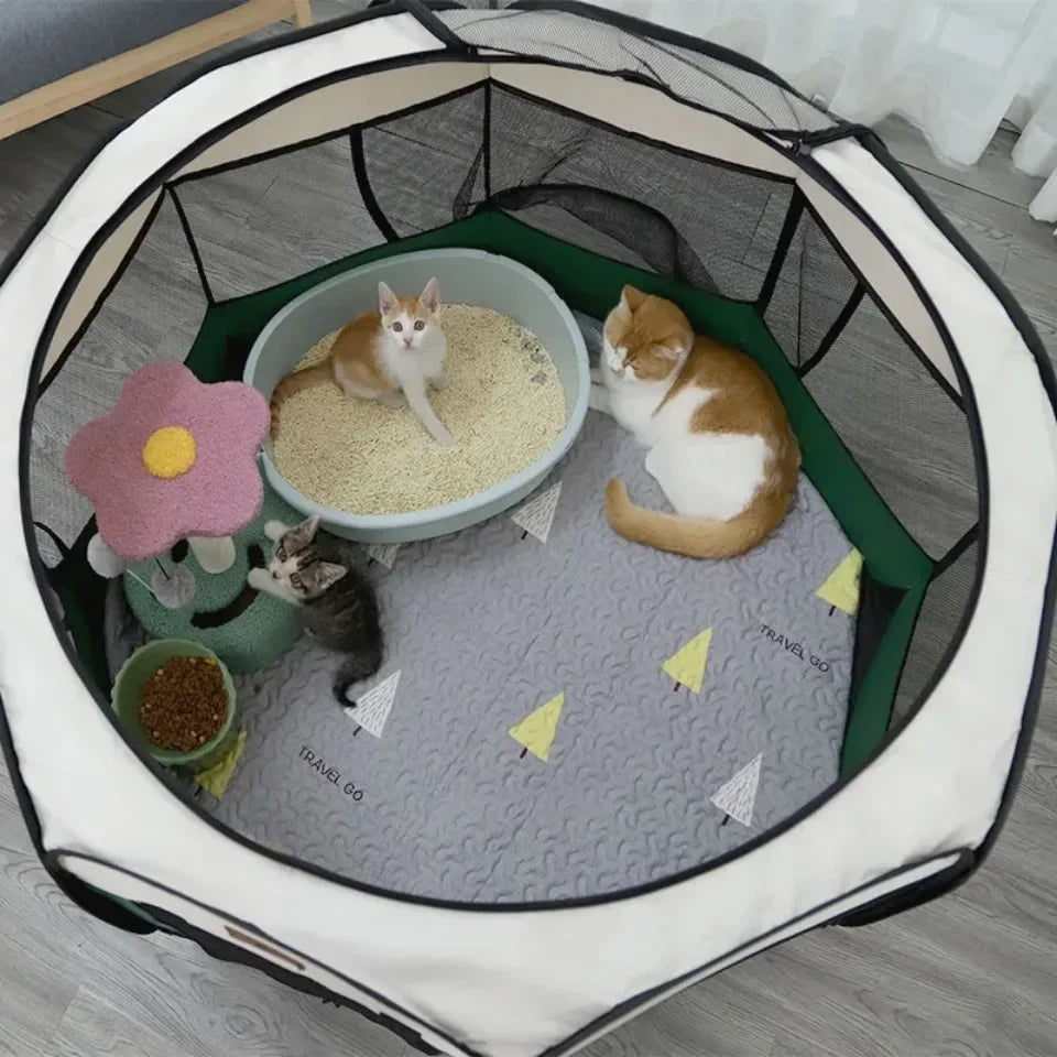 Foldable Octagonal Pet Tent – Cat and Small Dog Cage, Four-Season Use