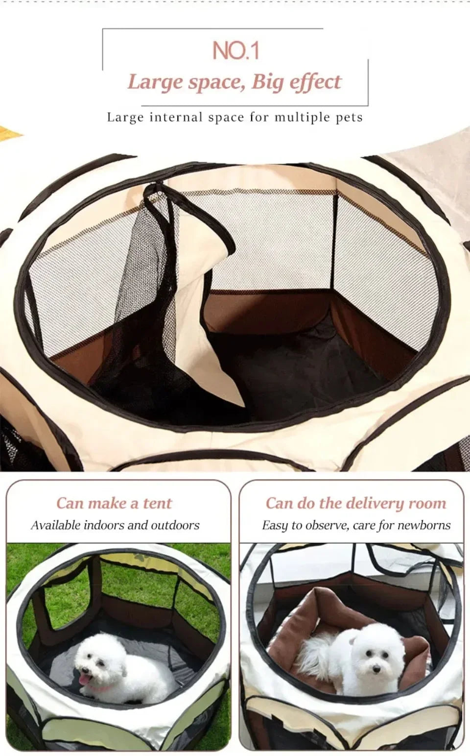 Foldable Octagonal Pet Tent – Cat and Small Dog Cage, Four-Season Use