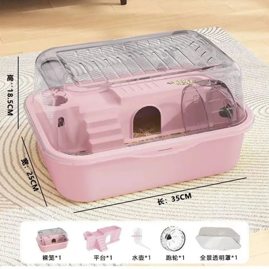 1PC Portable Acrylic Hamster Cage – Large Space Pet Habitat for Golden Bear, Animal Cage Starter Kit
