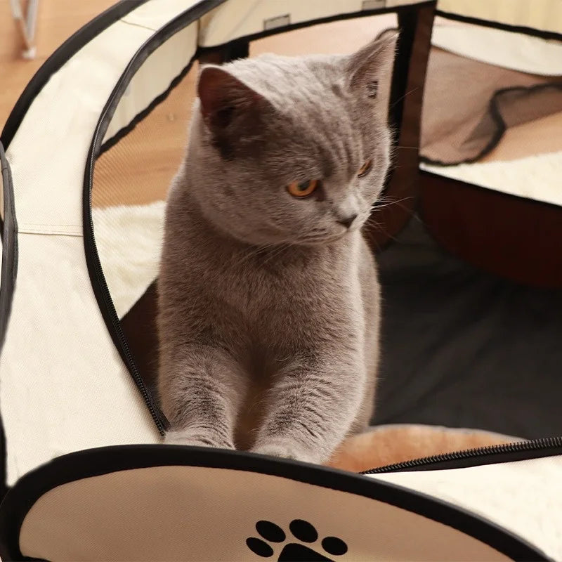 Large Foldable Octagonal Cat Playpen with Mesh Door