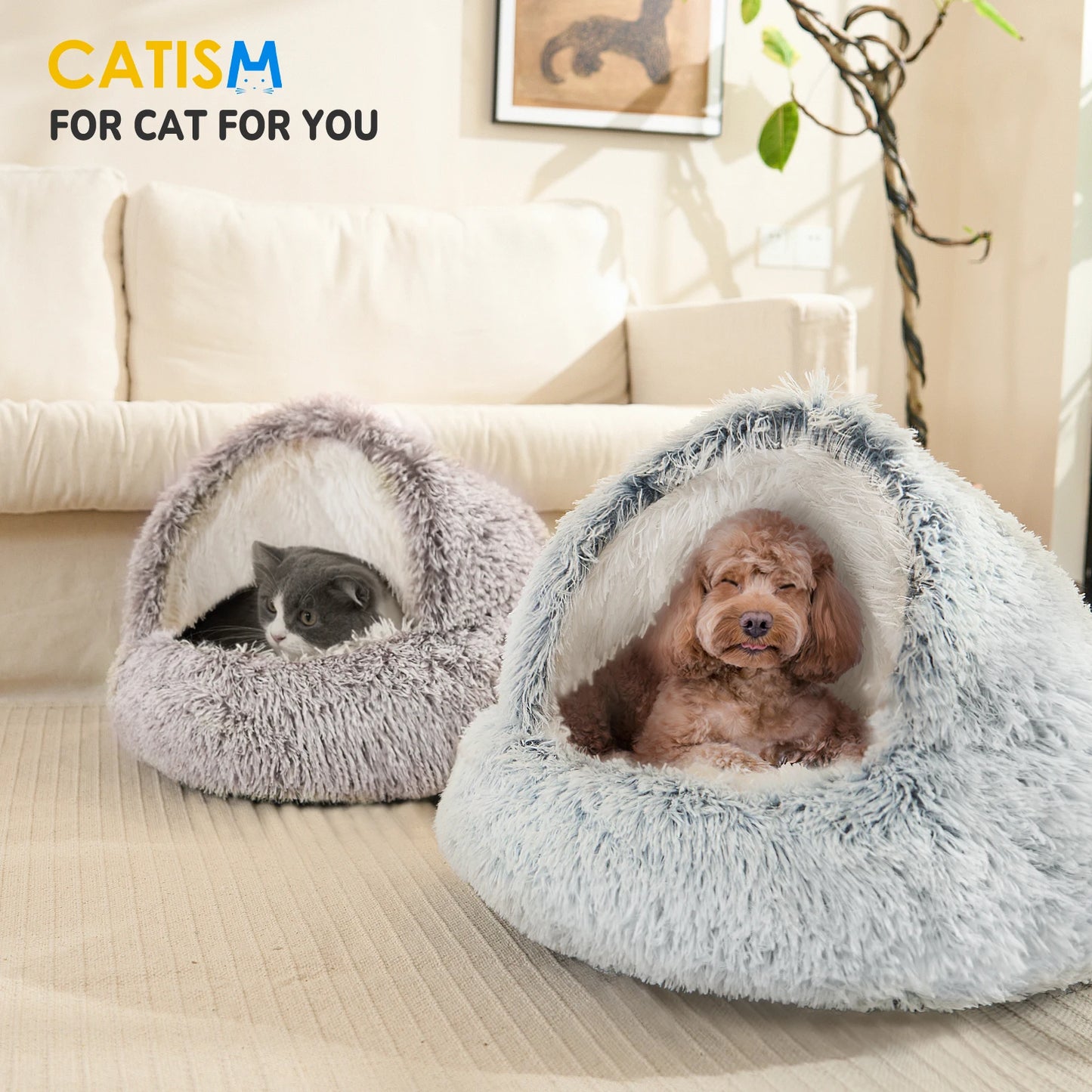 25" Plush Cat & Dog Sleeping Nest